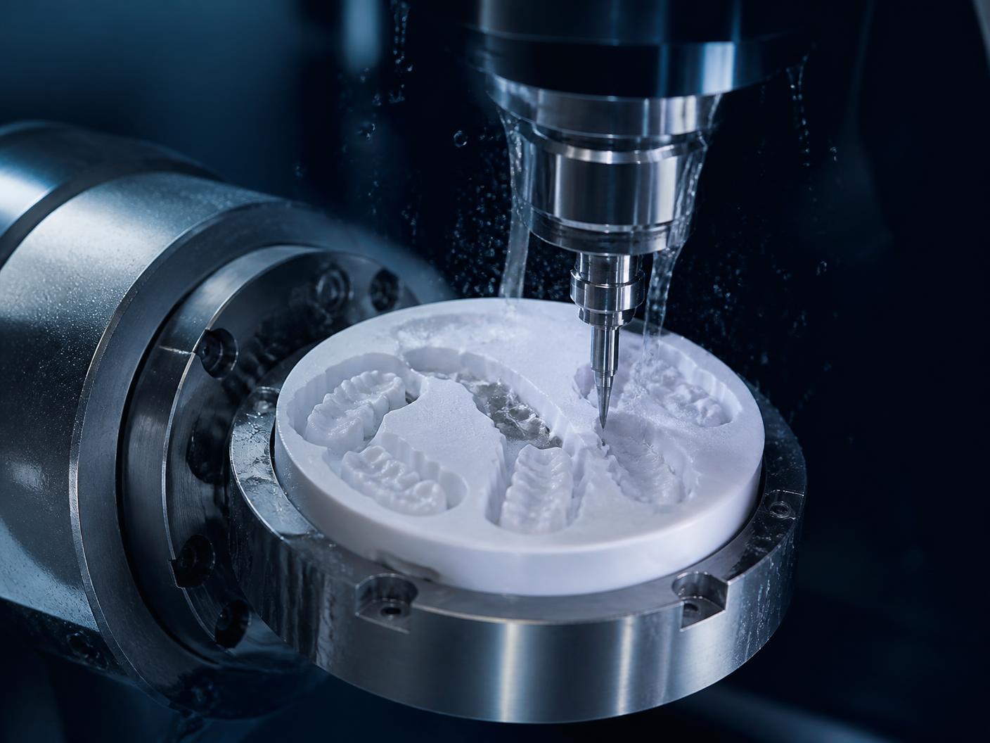 Precision milling of a zirconia disc inside a dental milling machine